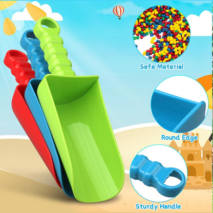 Anzmtosn Kids Metal Garden Tool Set Sand Toy, Rake, Spade, Hoe and Leaf Rake, Beach Shovels Scoop Toy, Essential Toddler Sandbox Kit Beach Gear Accessories Outdoor Gardening, 4 Pack