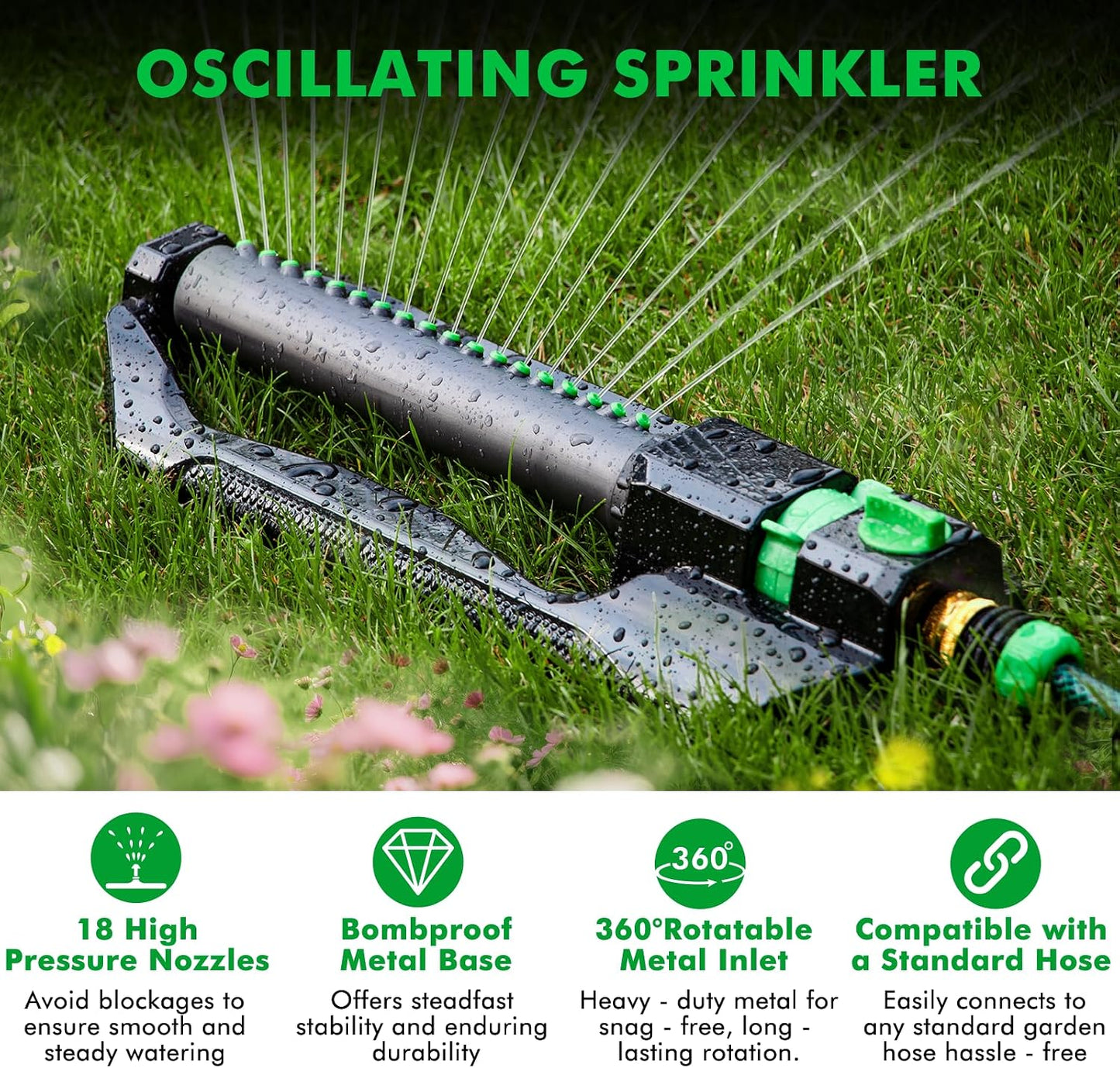2 Pack Oscillating Sprinkler with Metal Base, Sprinklers for Yard