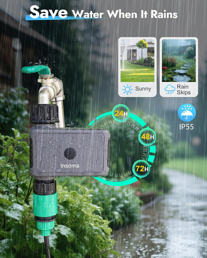 2-Zone Sprinkler Timer, Programmable Garden Hose Timer with Auto/Manual/Rain Delay Modes | Water-Saving Irrigation Controller for Lawn, Yard & Drip Systems | Waterproof Design & Easy Setup