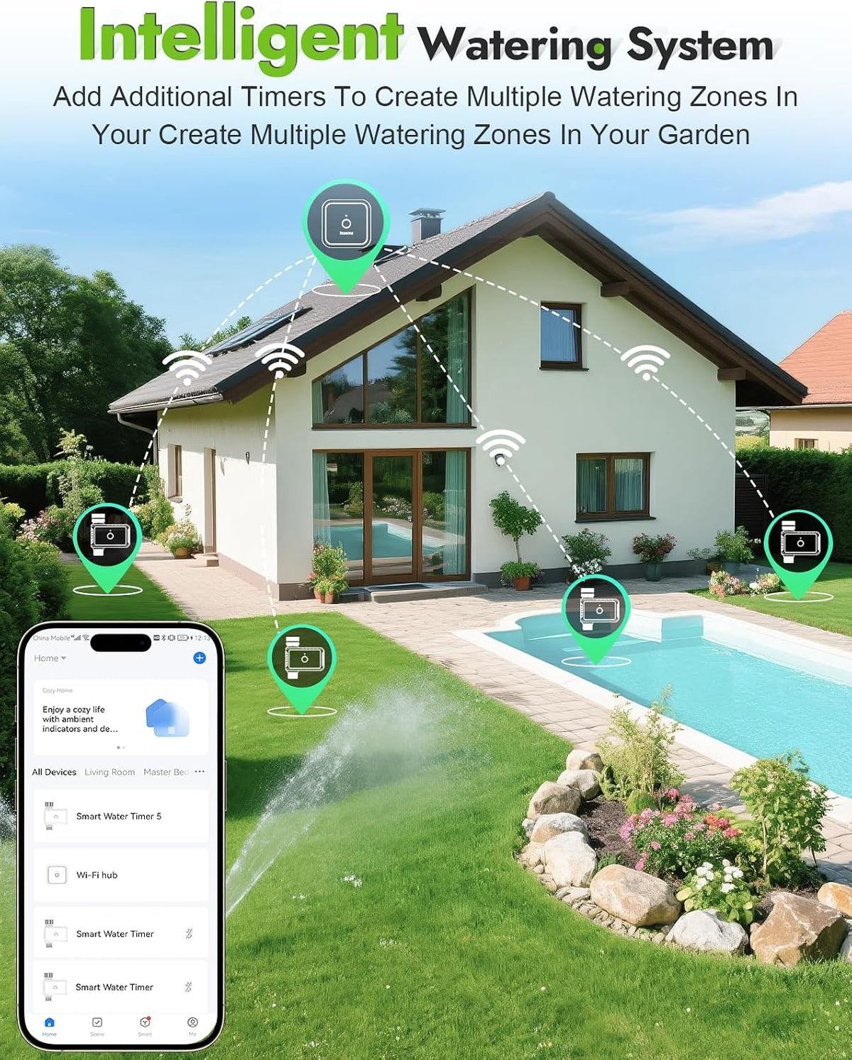 2-Zone Sprinkler Timer, Programmable Garden Hose Timer with Auto/Manual/Rain Delay Modes | Water-Saving Irrigation Controller for Lawn, Yard & Drip Systems | Waterproof Design & Easy Setup