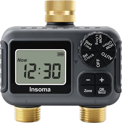 2-Zone Sprinkler Timer, Programmable Garden Hose Timer with Auto/Manual/Rain Delay Modes | Water-Saving Irrigation Controller for Lawn, Yard & Drip Systems | Waterproof Design & Easy Setup