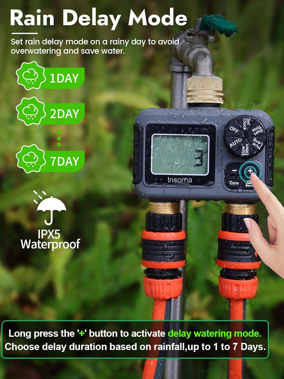 2-Zone Sprinkler Timer, Programmable Garden Hose Timer with Auto/Manual/Rain Delay Modes | Water-Saving Irrigation Controller for Lawn, Yard & Drip Systems | Waterproof Design & Easy Setup