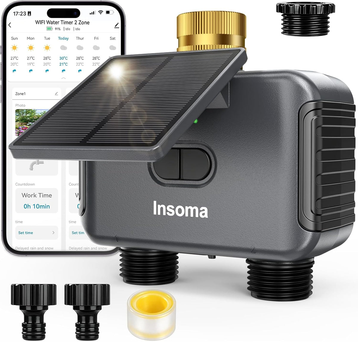 2-Zone Sprinkler Timer, Programmable Garden Hose Timer with Auto/Manual/Rain Delay Modes | Water-Saving Irrigation Controller for Lawn, Yard & Drip Systems | Waterproof Design & Easy Setup