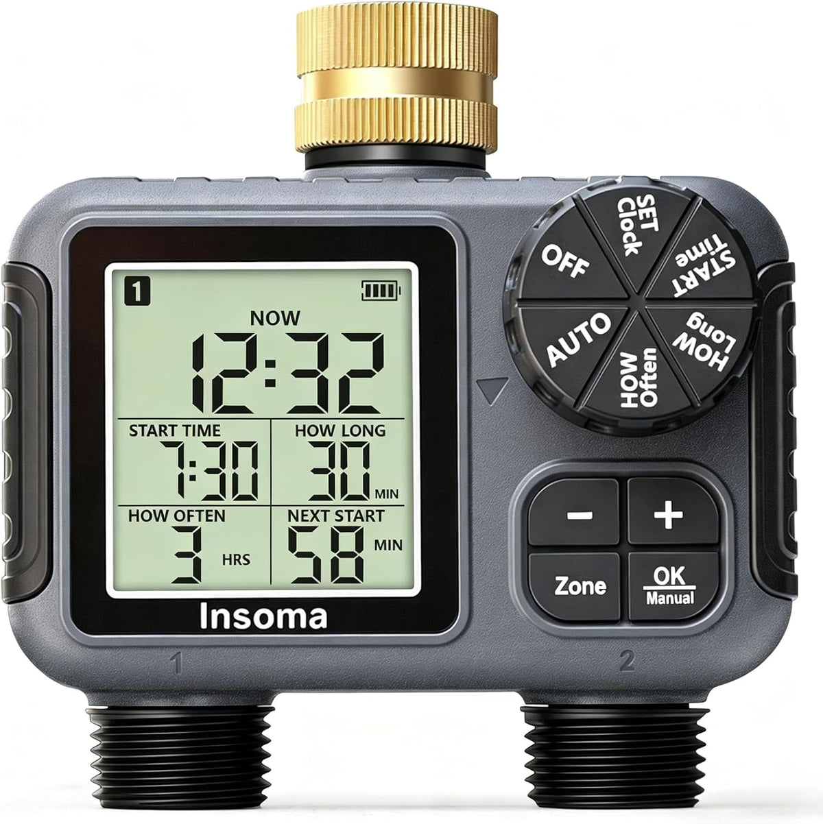 2-Zone Sprinkler Timer, Programmable Garden Hose Timer with Auto/Manual/Rain Delay Modes | Water-Saving Irrigation Controller for Lawn, Yard & Drip Systems | Waterproof Design & Easy Setup