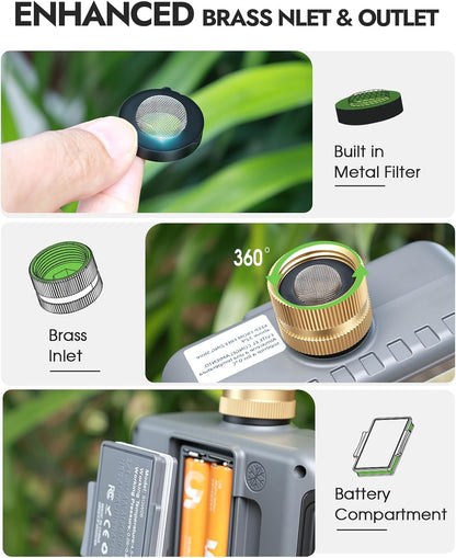 2-Zone Sprinkler Timer, Programmable Garden Hose Timer with Auto/Manual/Rain Delay Modes | Water-Saving Irrigation Controller for Lawn, Yard & Drip Systems | Waterproof Design & Easy Setup