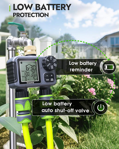 2-Zone Sprinkler Timer, Programmable Garden Hose Timer with Auto/Manual/Rain Delay Modes | Water-Saving Irrigation Controller for Lawn, Yard & Drip Systems | Waterproof Design & Easy Setup
