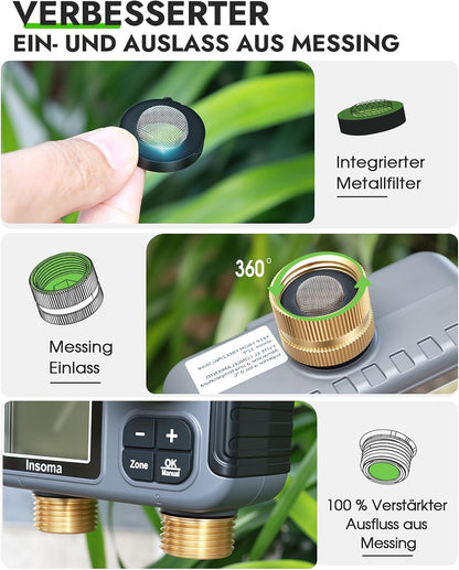 2-Zone Sprinkler Timer, Programmable Garden Hose Timer with Auto/Manual/Rain Delay Modes | Water-Saving Irrigation Controller for Lawn, Yard & Drip Systems | Waterproof Design & Easy Setup