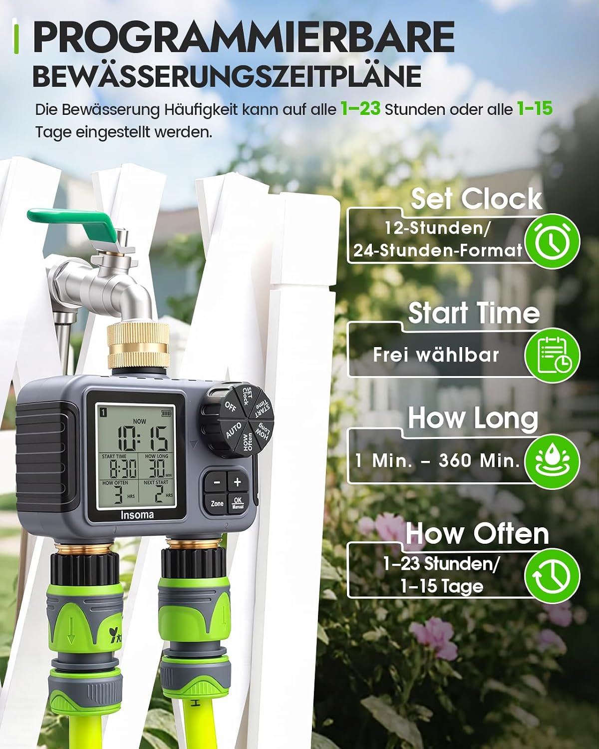 2-Zone Sprinkler Timer, Programmable Garden Hose Timer with Auto/Manual/Rain Delay Modes | Water-Saving Irrigation Controller for Lawn, Yard & Drip Systems | Waterproof Design & Easy Setup