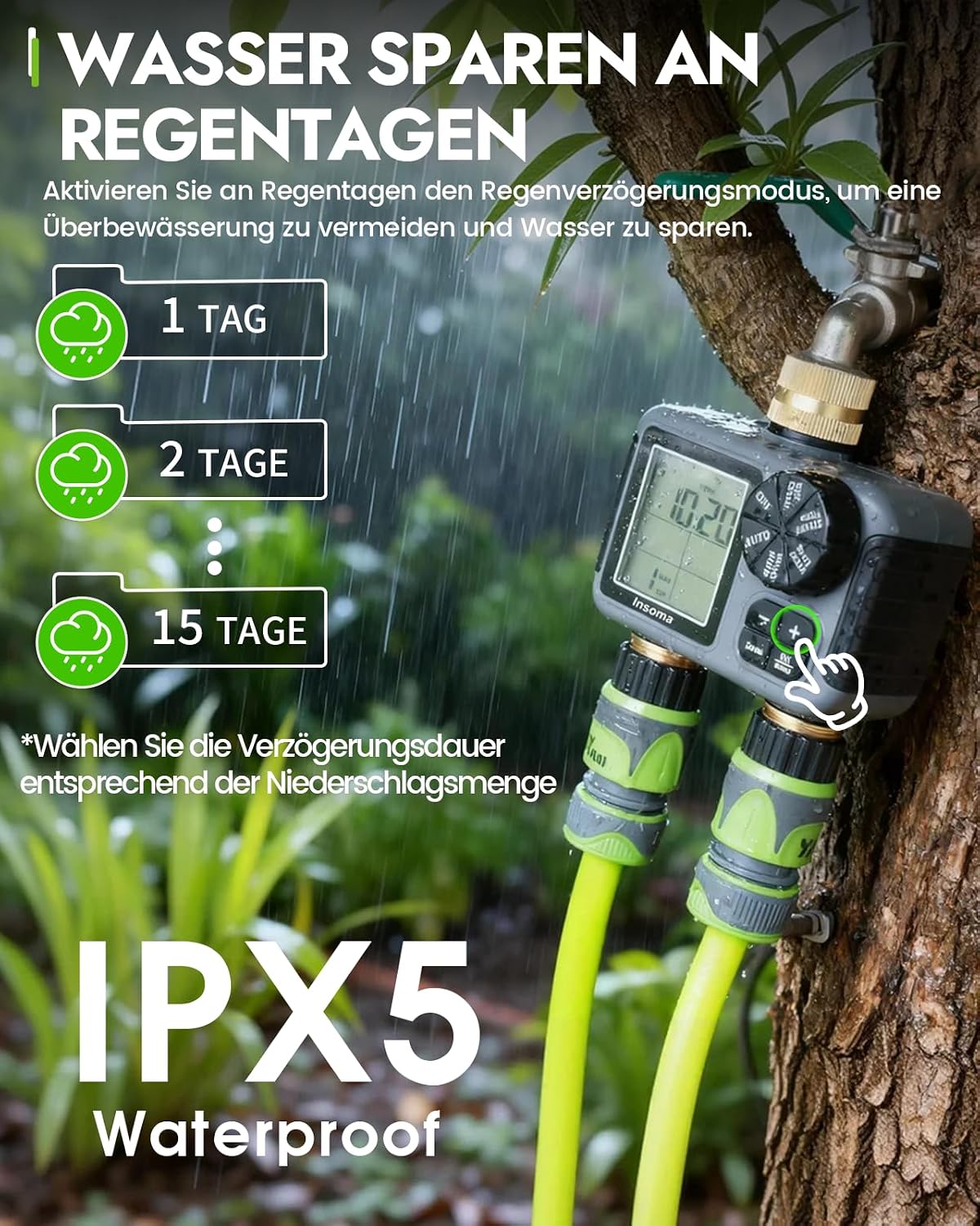 2-Zone Sprinkler Timer, Programmable Garden Hose Timer with Auto/Manual/Rain Delay Modes | Water-Saving Irrigation Controller for Lawn, Yard & Drip Systems | Waterproof Design & Easy Setup