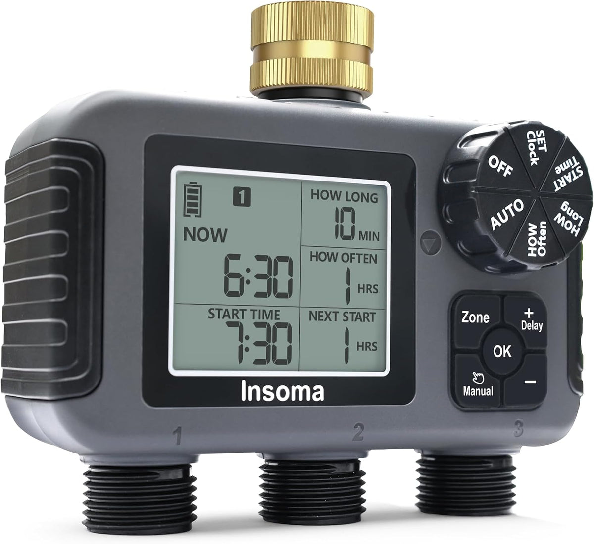 2-Zone Sprinkler Timer, Programmable Garden Hose Timer with Auto/Manual/Rain Delay Modes | Water-Saving Irrigation Controller for Lawn, Yard & Drip Systems | Waterproof Design & Easy Setup