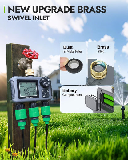 2-Zone Sprinkler Timer, Programmable Garden Hose Timer with Auto/Manual/Rain Delay Modes | Water-Saving Irrigation Controller for Lawn, Yard & Drip Systems | Waterproof Design & Easy Setup