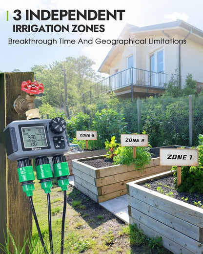 2-Zone Sprinkler Timer, Programmable Garden Hose Timer with Auto/Manual/Rain Delay Modes | Water-Saving Irrigation Controller for Lawn, Yard & Drip Systems | Waterproof Design & Easy Setup