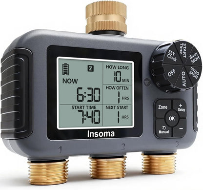 2-Zone Sprinkler Timer, Programmable Garden Hose Timer with Auto/Manual/Rain Delay Modes | Water-Saving Irrigation Controller for Lawn, Yard & Drip Systems | Waterproof Design & Easy Setup