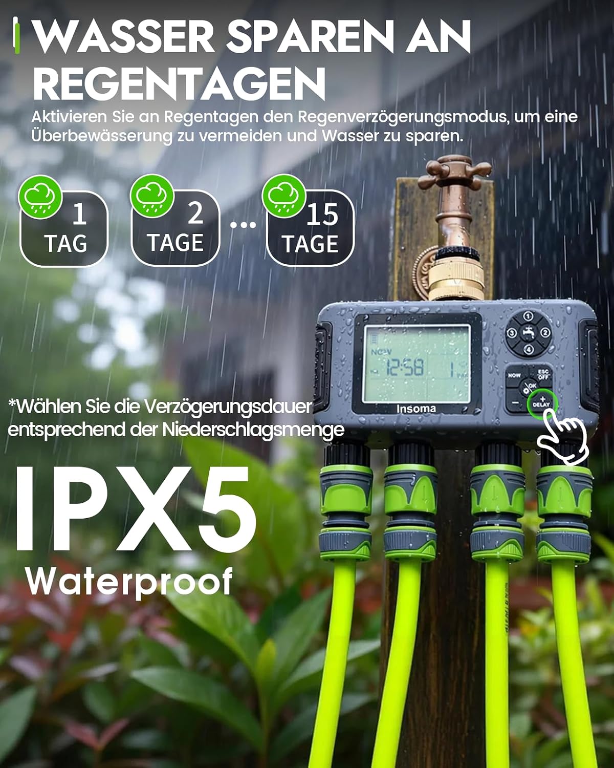 2-Zone Sprinkler Timer, Programmable Garden Hose Timer with Auto/Manual/Rain Delay Modes | Water-Saving Irrigation Controller for Lawn, Yard & Drip Systems | Waterproof Design & Easy Setup