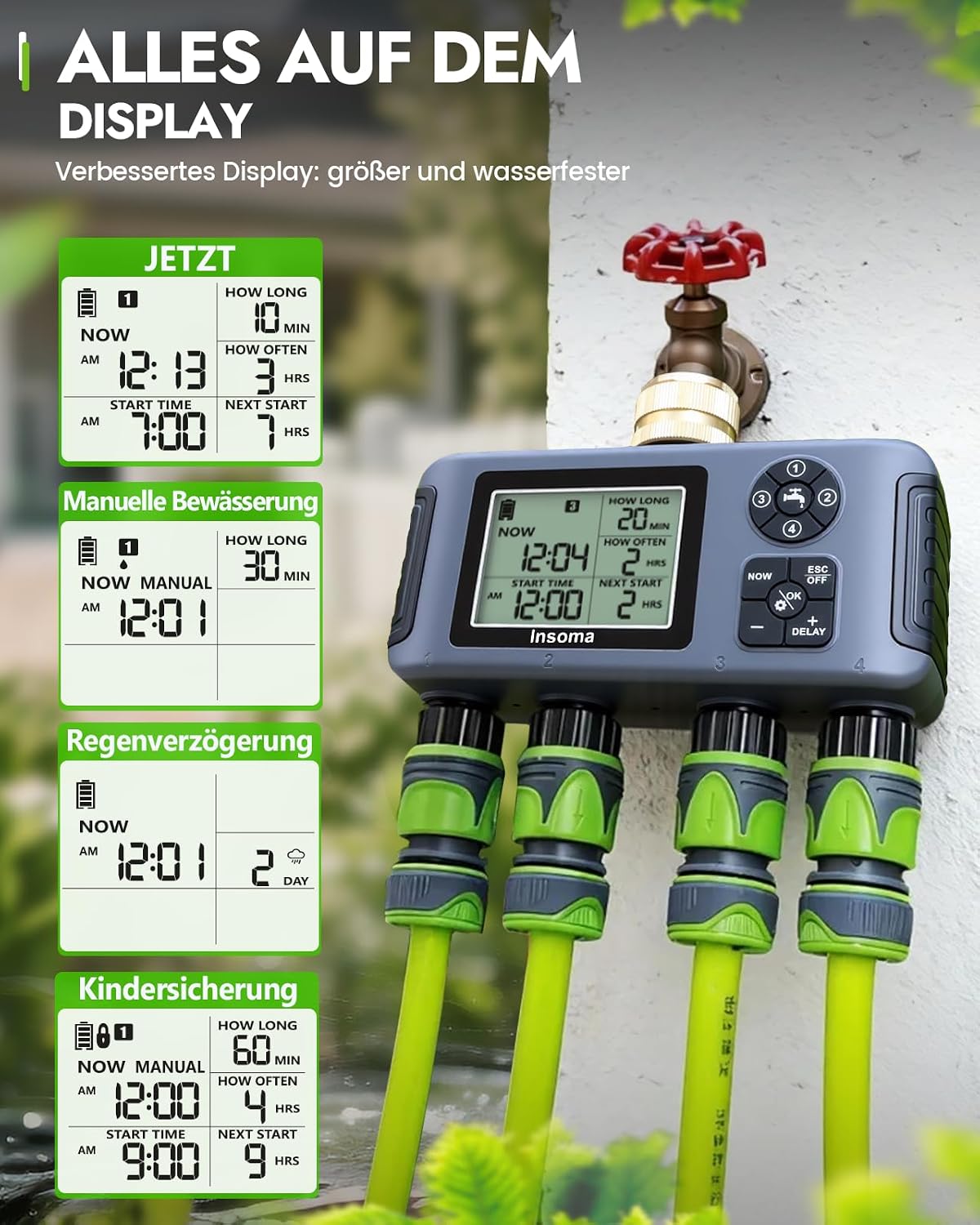 2-Zone Sprinkler Timer, Programmable Garden Hose Timer with Auto/Manual/Rain Delay Modes | Water-Saving Irrigation Controller for Lawn, Yard & Drip Systems | Waterproof Design & Easy Setup