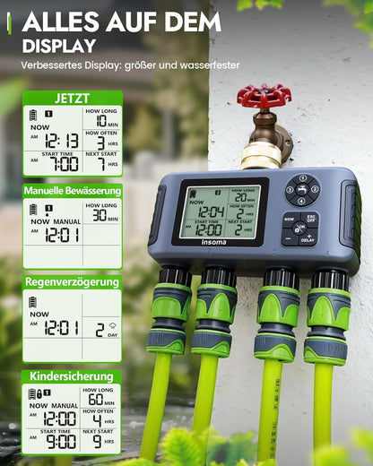 2-Zone Sprinkler Timer, Programmable Garden Hose Timer with Auto/Manual/Rain Delay Modes | Water-Saving Irrigation Controller for Lawn, Yard & Drip Systems | Waterproof Design & Easy Setup