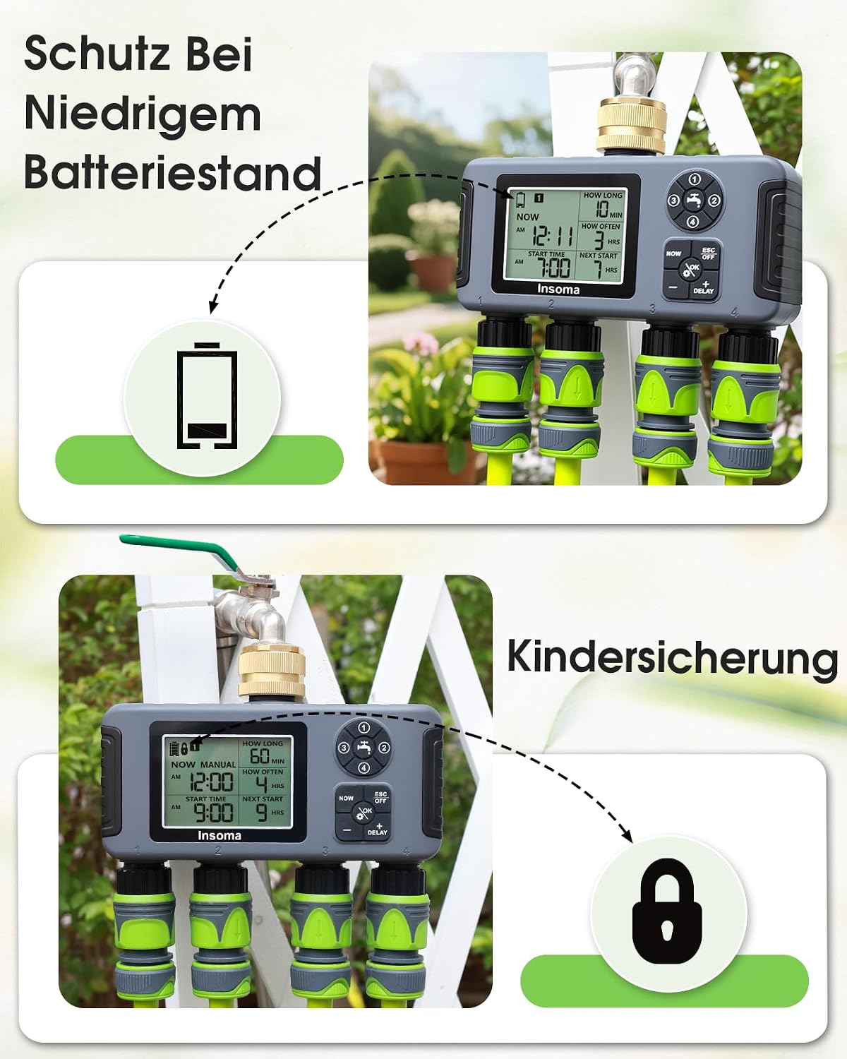 2-Zone Sprinkler Timer, Programmable Garden Hose Timer with Auto/Manual/Rain Delay Modes | Water-Saving Irrigation Controller for Lawn, Yard & Drip Systems | Waterproof Design & Easy Setup