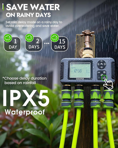 2-Zone Sprinkler Timer, Programmable Garden Hose Timer with Auto/Manual/Rain Delay Modes | Water-Saving Irrigation Controller for Lawn, Yard & Drip Systems | Waterproof Design & Easy Setup