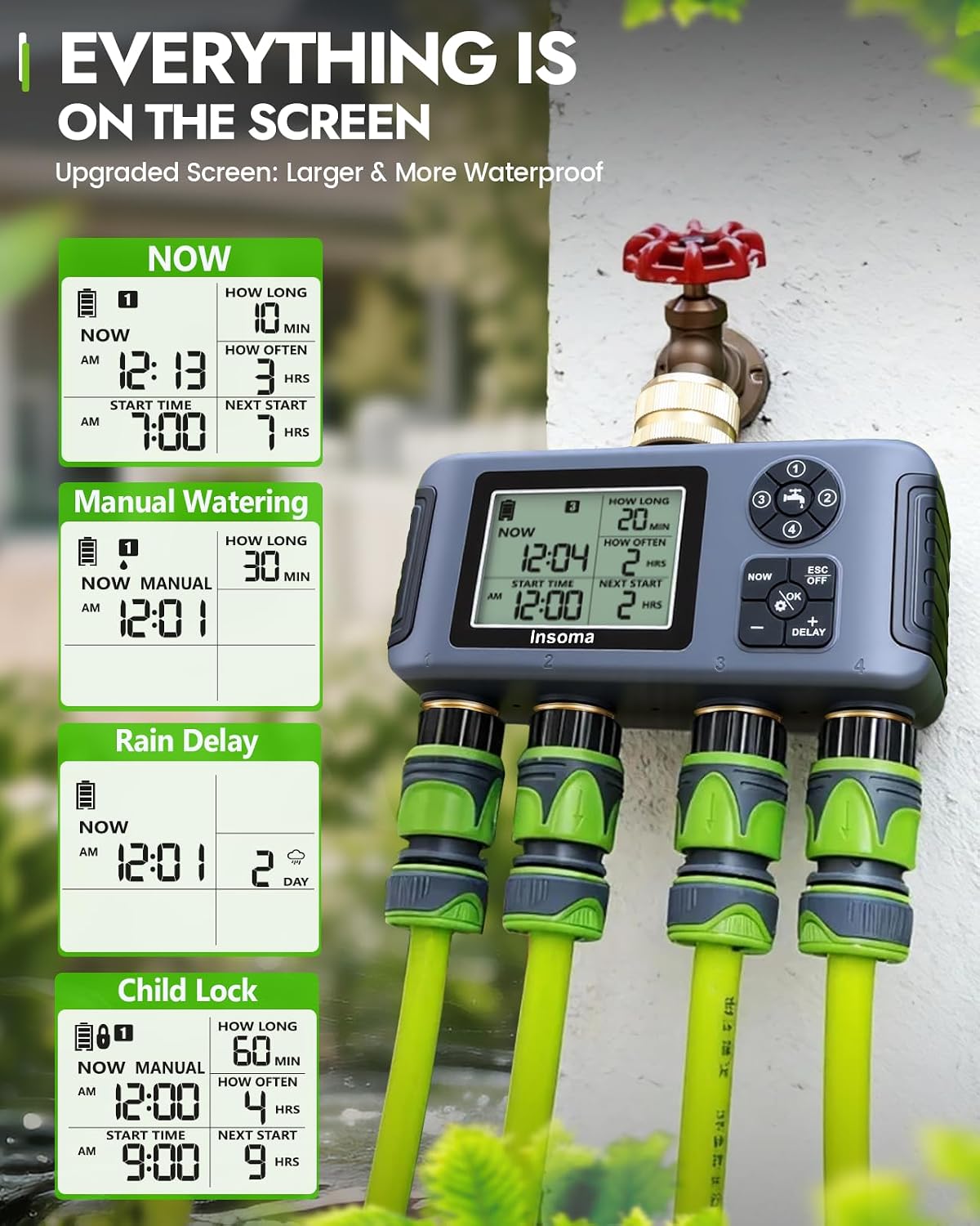 2-Zone Sprinkler Timer, Programmable Garden Hose Timer with Auto/Manual/Rain Delay Modes | Water-Saving Irrigation Controller for Lawn, Yard & Drip Systems | Waterproof Design & Easy Setup