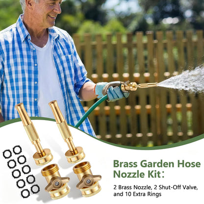 2 Set Garden Brass Hose Nozzle Kit, Heavy Duty Adjustable Dial Hoses Nozzle, Jet High Pressure Water Sprayer, Upgraded Wing Handle Hose Shut Off Valve, 3/4" GHT Connector, Extra 10 Rubber Washers