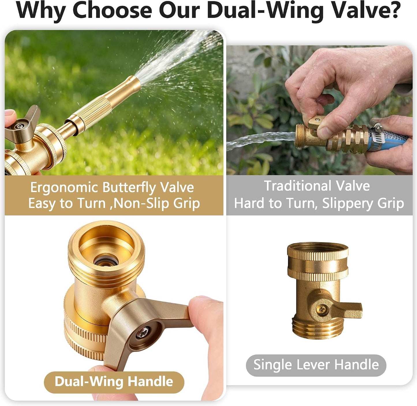 2 Set Garden Brass Hose Nozzle Kit, Heavy Duty Adjustable Dial Hoses Nozzle, Jet High Pressure Water Sprayer, Upgraded Wing Handle Hose Shut Off Valve, 3/4" GHT Connector, Extra 10 Rubber Washers
