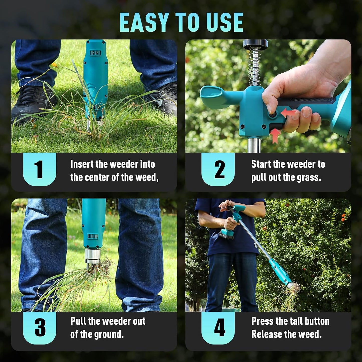 21V Electric Weed Puller Tool, Stand Up Heavy Duty Weed Puller w/3000mAh Battery*2, Root Weeder for Lawn/Yard