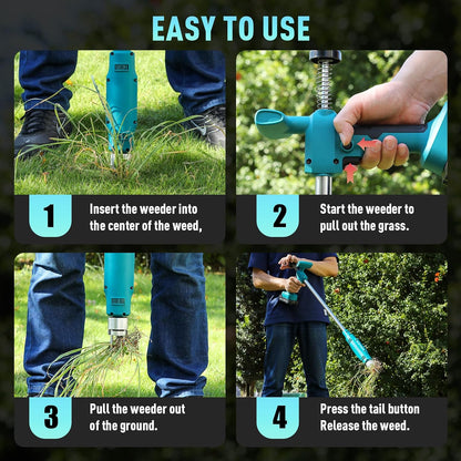 21V Electric Weed Puller Tool, Stand Up Heavy Duty Weed Puller w/3000mAh Battery*2, Root Weeder for Lawn/Yard