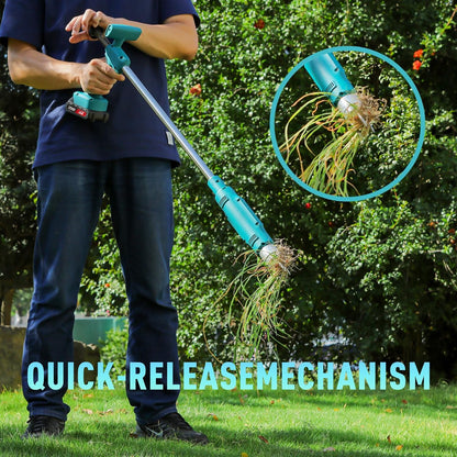 21V Electric Weed Puller Tool, Stand Up Heavy Duty Weed Puller w/3000mAh Battery*2, Root Weeder for Lawn/Yard