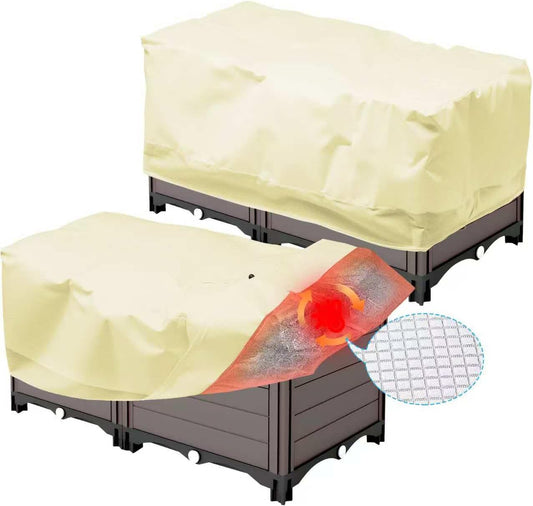 2 Pack 59" x 35" x 17" Upgraded Insulation Raised Garden Bed Cover with Thermal Aluminum Film Liner, Rectangular Plant Covers Freeze Protection Outdoor Winter Plants Frost Covers Blanket