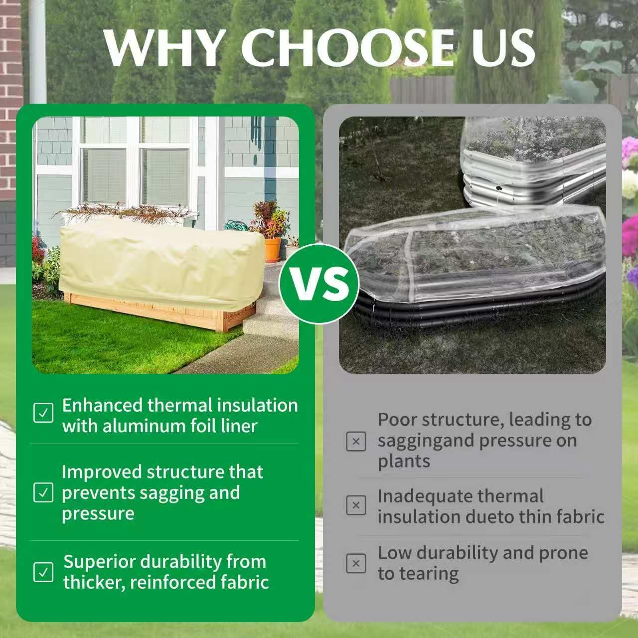 2 Pack 59" x 35" x 17" Upgraded Insulation Raised Garden Bed Cover with Thermal Aluminum Film Liner, Rectangular Plant Covers Freeze Protection Outdoor Winter Plants Frost Covers Blanket