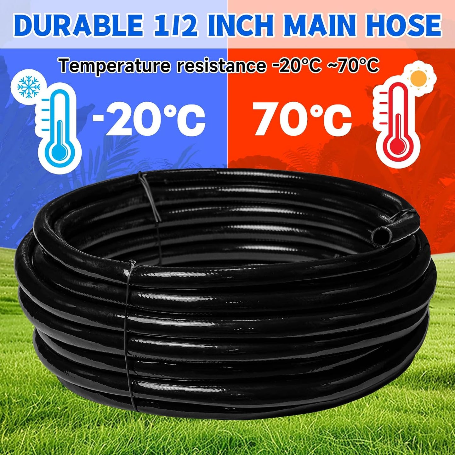 240FT Drip Irrigation System Kit, Automatic Garden Watering System for Plant, Greenhouse, Yard, Lawn, with 1/2 inch 1/4 inch Irrigation Tubing Hose and Accessories