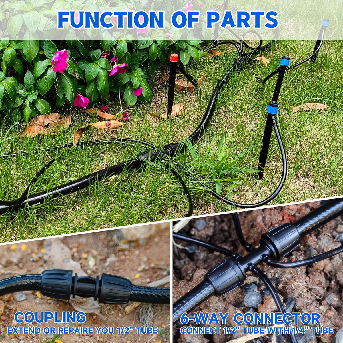 240FT Drip Irrigation System Kit, Automatic Garden Watering System for Plant, Greenhouse, Yard, Lawn, with 1/2 inch 1/4 inch Irrigation Tubing Hose and Accessories