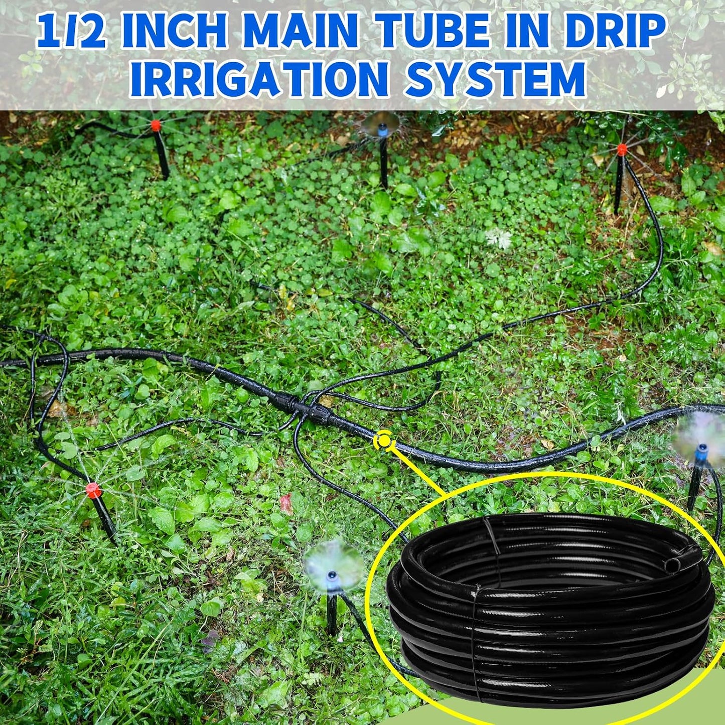 240FT Drip Irrigation System Kit, Automatic Garden Watering System for Plant, Greenhouse, Yard, Lawn, with 1/2 inch 1/4 inch Irrigation Tubing Hose and Accessories