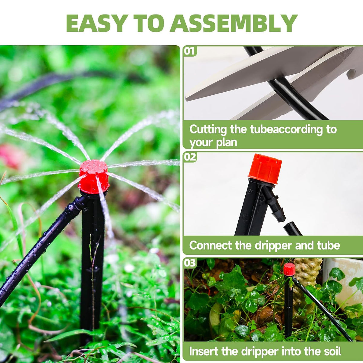 240FT Drip Irrigation System Kit, Automatic Garden Watering System for Plant, Greenhouse, Yard, Lawn, with 1/2 inch 1/4 inch Irrigation Tubing Hose and Accessories