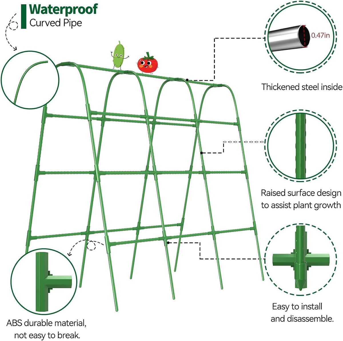 63" Tall Cucumber Trellis for Raised Garden Bed U-Frame Arch Tunnel Trellis Metal Tomato Cage Plant Support Stand for Peas,Bean,Grapes,Flowers,Vines Climbing Plants Outdoor
