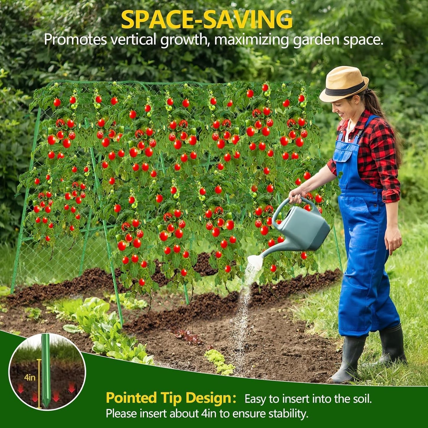 63" Tall Cucumber Trellis for Raised Garden Bed U-Frame Arch Tunnel Trellis Metal Tomato Cage Plant Support Stand for Peas,Bean,Grapes,Flowers,Vines Climbing Plants Outdoor