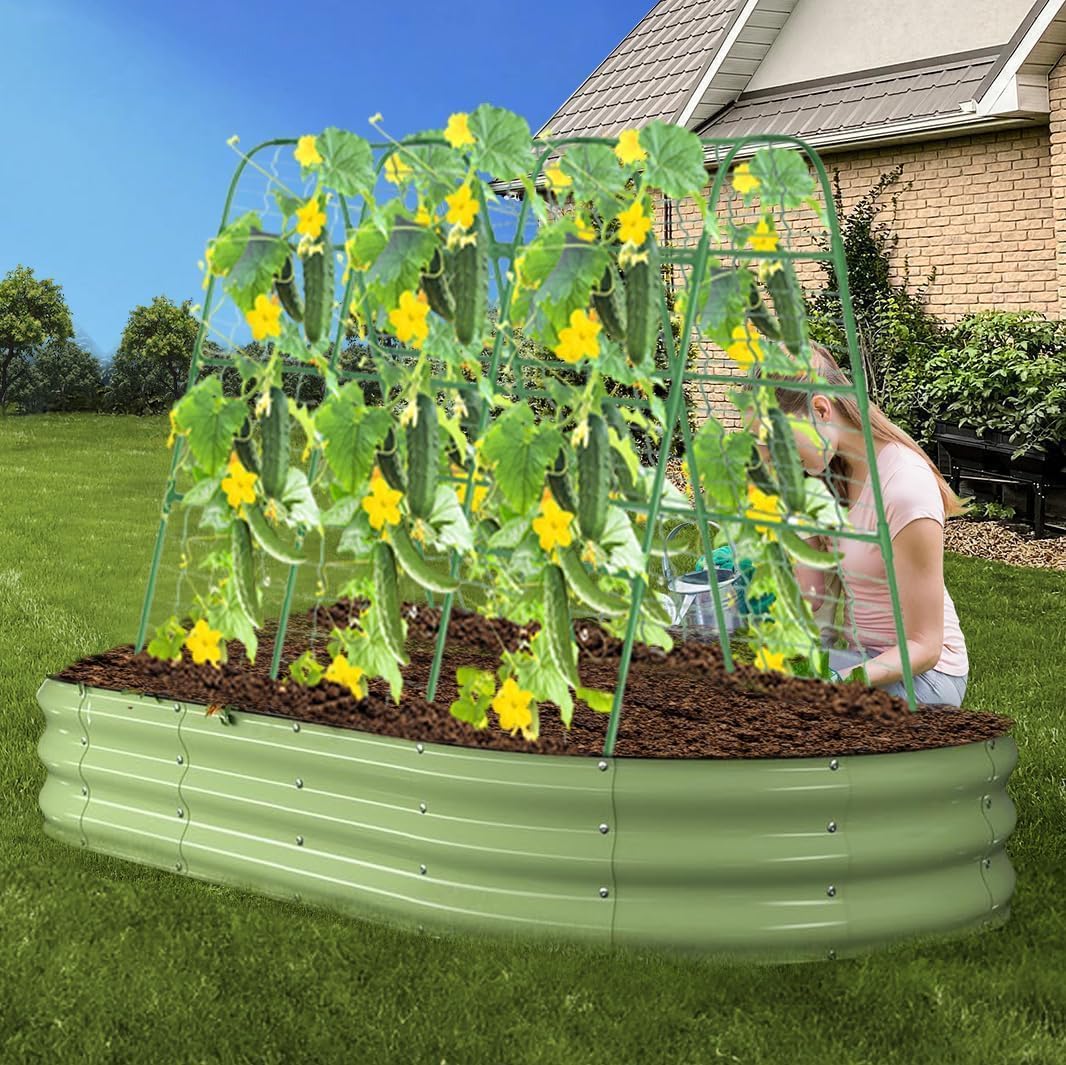 63" Tall Cucumber Trellis for Raised Garden Bed U-Frame Arch Tunnel Trellis Metal Tomato Cage Plant Support Stand for Peas,Bean,Grapes,Flowers,Vines Climbing Plants Outdoor