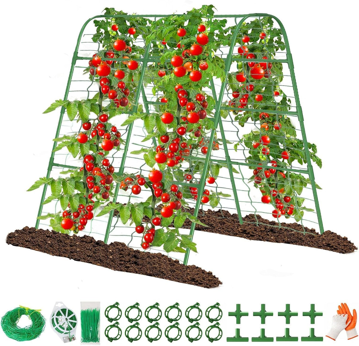 63" Tall Cucumber Trellis for Raised Garden Bed U-Frame Arch Tunnel Trellis Metal Tomato Cage Plant Support Stand for Peas,Bean,Grapes,Flowers,Vines Climbing Plants Outdoor