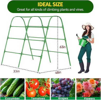 63" Tall Cucumber Trellis for Raised Garden Bed U-Frame Arch Tunnel Trellis Metal Tomato Cage Plant Support Stand for Peas,Bean,Grapes,Flowers,Vines Climbing Plants Outdoor