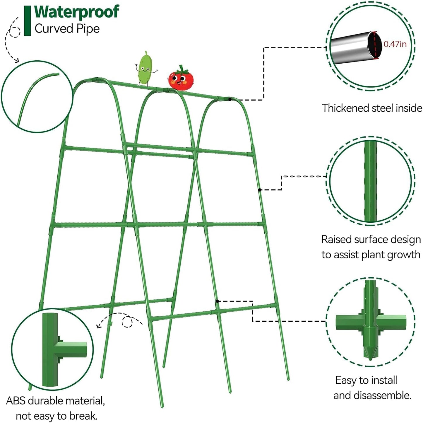 63" Tall Cucumber Trellis for Raised Garden Bed U-Frame Arch Tunnel Trellis Metal Tomato Cage Plant Support Stand for Peas,Bean,Grapes,Flowers,Vines Climbing Plants Outdoor