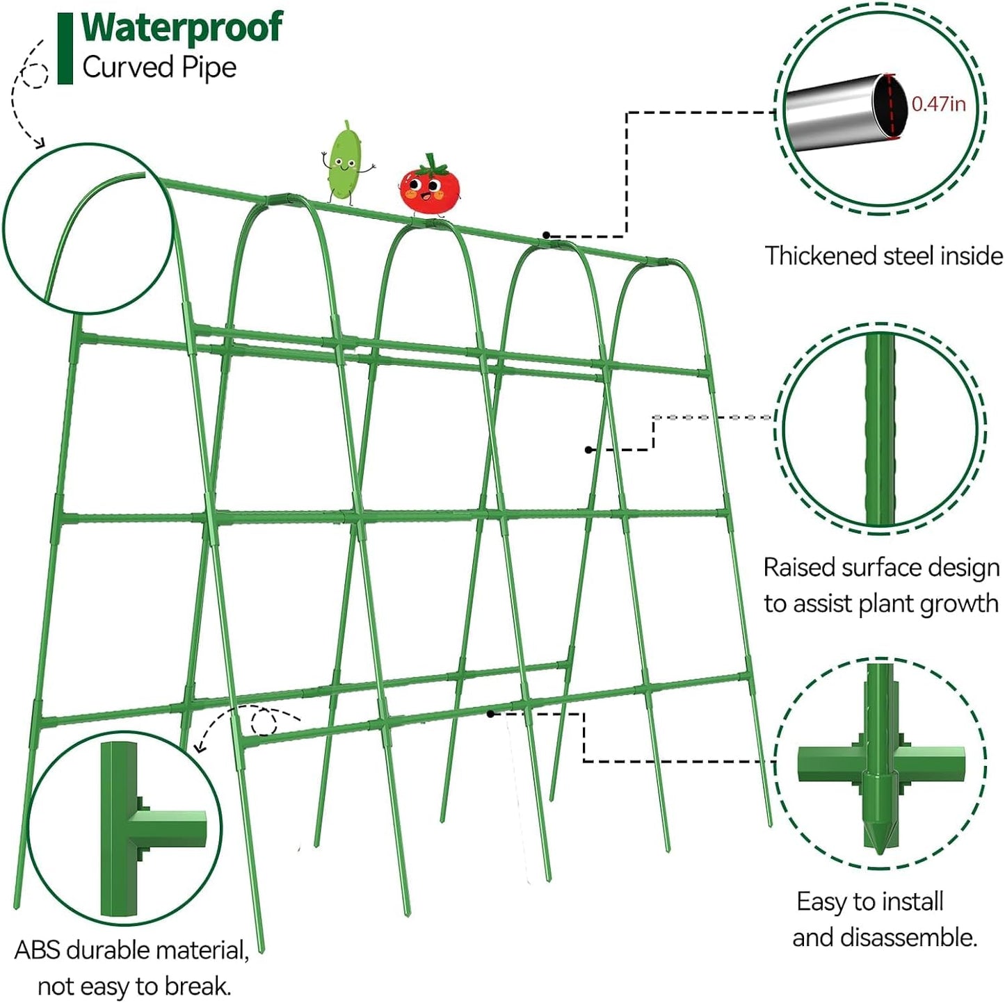 63" Tall Cucumber Trellis for Raised Garden Bed U-Frame Arch Tunnel Trellis Metal Tomato Cage Plant Support Stand for Peas,Bean,Grapes,Flowers,Vines Climbing Plants Outdoor