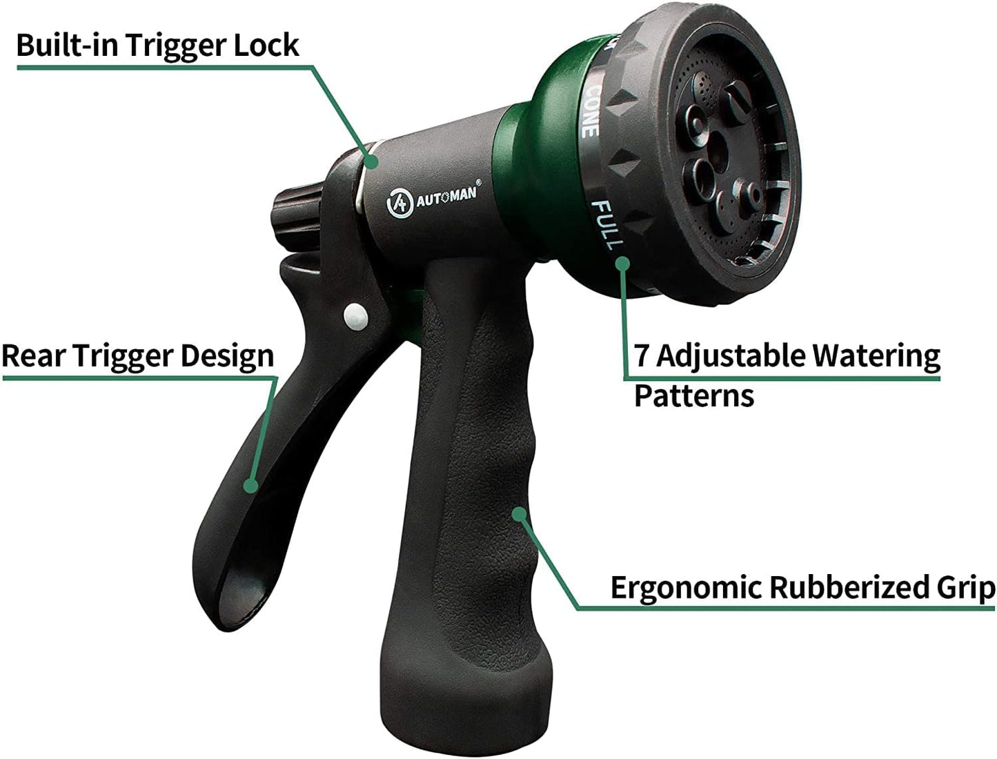 Garden Hose Nozzle 2PK, ABS Water Spray Nozzle with 7 Adjustable Patterns, Slip Resistant for Watering Plants, Lawn, Garden, Washing Cars, Cleaning, Showering Pets & Outdoor Fun
