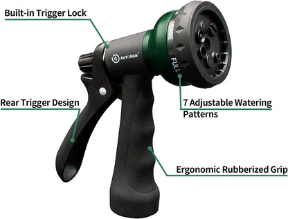 Garden Hose Nozzle 2PK, ABS Water Spray Nozzle with 7 Adjustable Patterns, Slip Resistant for Watering Plants, Lawn, Garden, Washing Cars, Cleaning, Showering Pets & Outdoor Fun