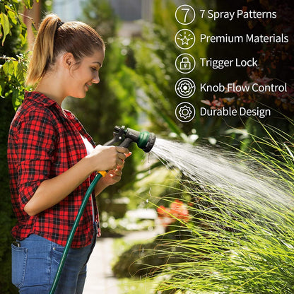 Garden Hose Nozzle 2PK, ABS Water Spray Nozzle with 7 Adjustable Patterns, Slip Resistant for Watering Plants, Lawn, Garden, Washing Cars, Cleaning, Showering Pets & Outdoor Fun