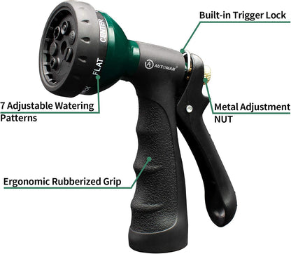 Garden Hose Nozzle 2PK, ABS Water Spray Nozzle with 7 Adjustable Patterns, Slip Resistant for Watering Plants, Lawn, Garden, Washing Cars, Cleaning, Showering Pets & Outdoor Fun