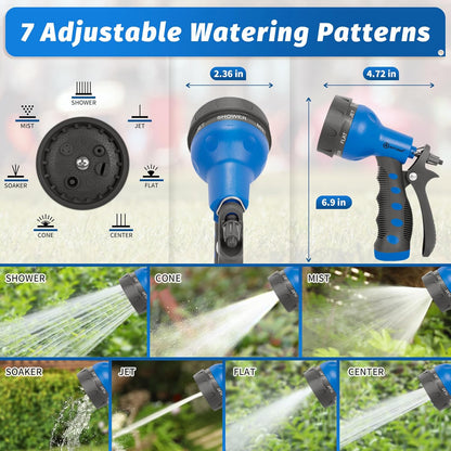 Garden Hose Nozzle 2PK, ABS Water Spray Nozzle with 7 Adjustable Patterns, Slip Resistant for Watering Plants, Lawn, Garden, Washing Cars, Cleaning, Showering Pets & Outdoor Fun