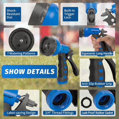 Garden Hose Nozzle 2PK, ABS Water Spray Nozzle with 7 Adjustable Patterns, Slip Resistant for Watering Plants, Lawn, Garden, Washing Cars, Cleaning, Showering Pets & Outdoor Fun