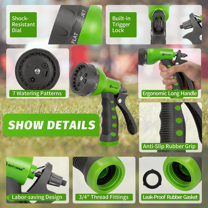 Garden Hose Nozzle 2PK, ABS Water Spray Nozzle with 7 Adjustable Patterns, Slip Resistant for Watering Plants, Lawn, Garden, Washing Cars, Cleaning, Showering Pets & Outdoor Fun