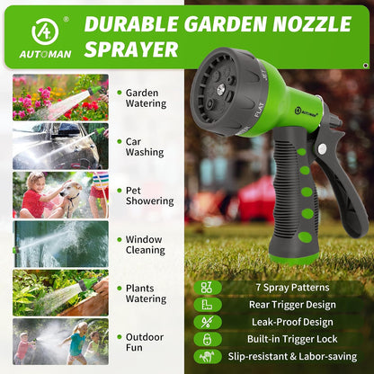 Garden Hose Nozzle 2PK, ABS Water Spray Nozzle with 7 Adjustable Patterns, Slip Resistant for Watering Plants, Lawn, Garden, Washing Cars, Cleaning, Showering Pets & Outdoor Fun