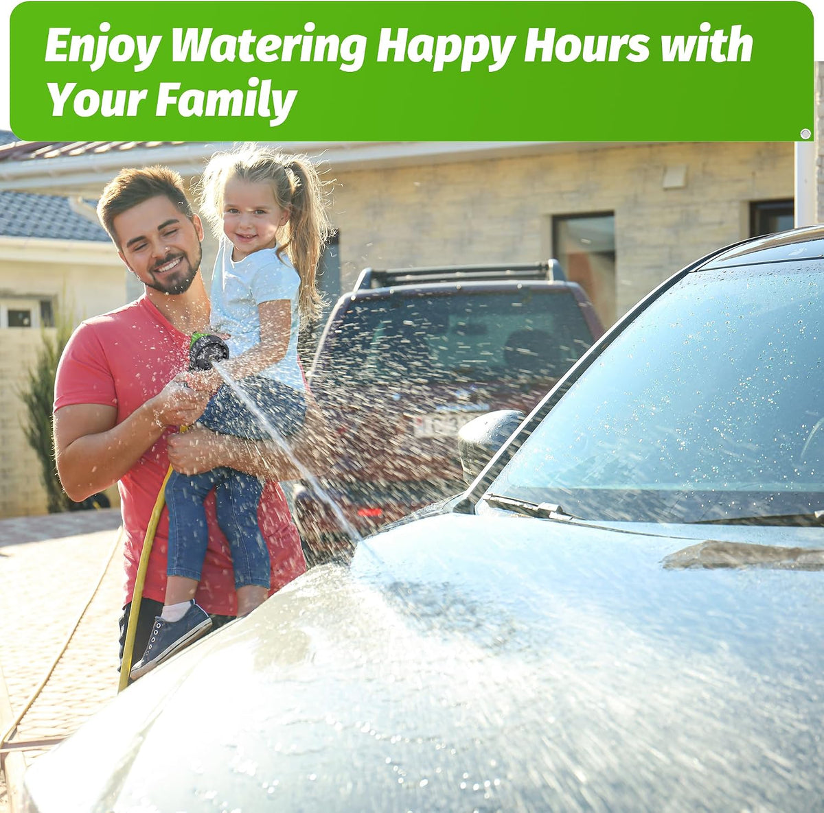 Garden Hose Nozzle 2PK, ABS Water Spray Nozzle with 7 Adjustable Patterns, Slip Resistant for Watering Plants, Lawn, Garden, Washing Cars, Cleaning, Showering Pets & Outdoor Fun